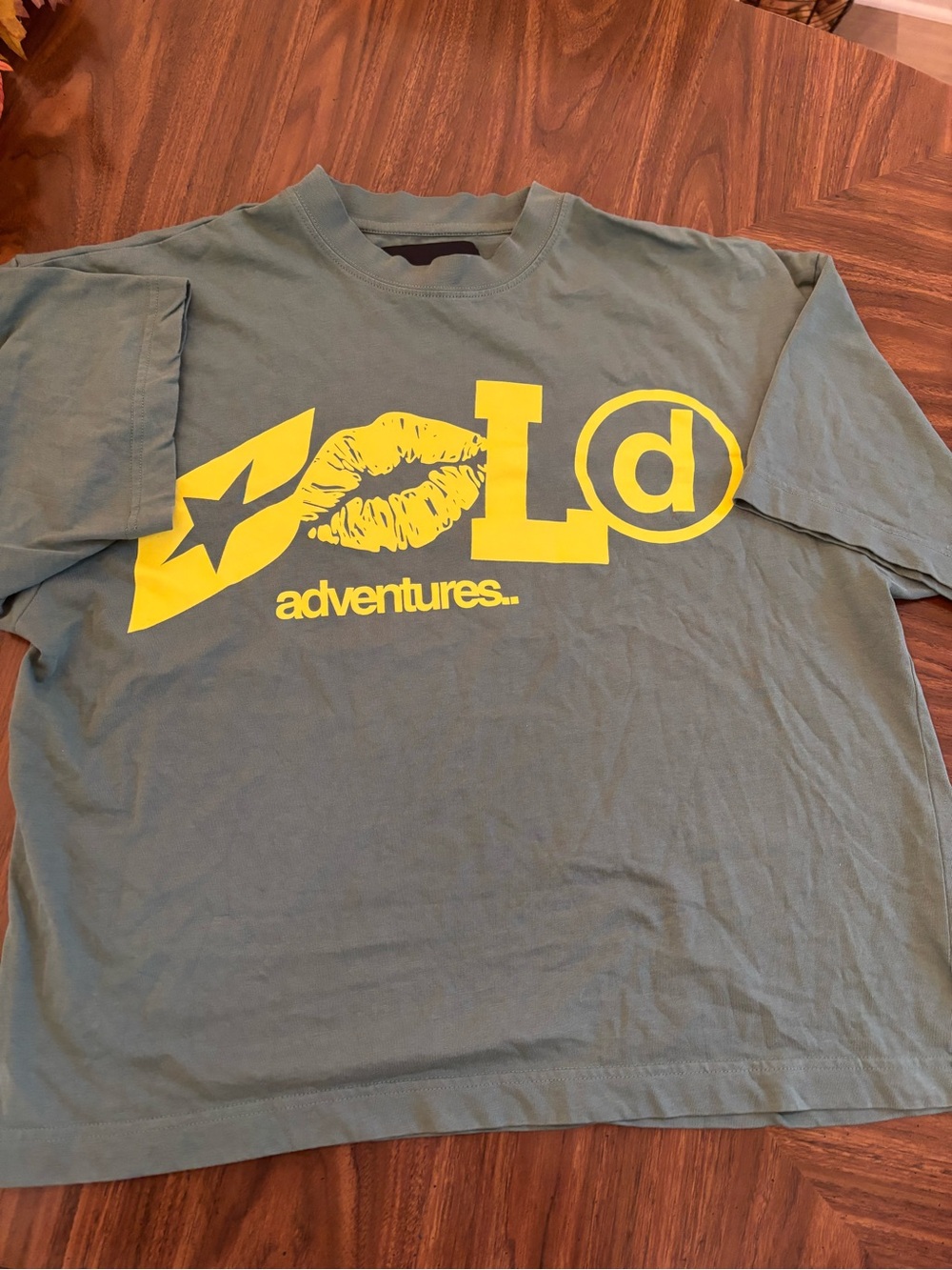 Olive Green Graphic Crewneck T-Shirt with Yellow Logo